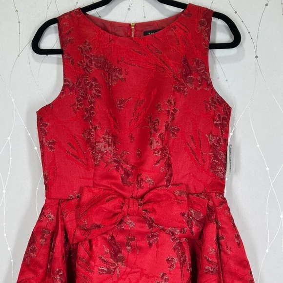 NWT Tahari ASL Red Metallic Jacquard A-Line Dress $158 - Picture 5 of 13
